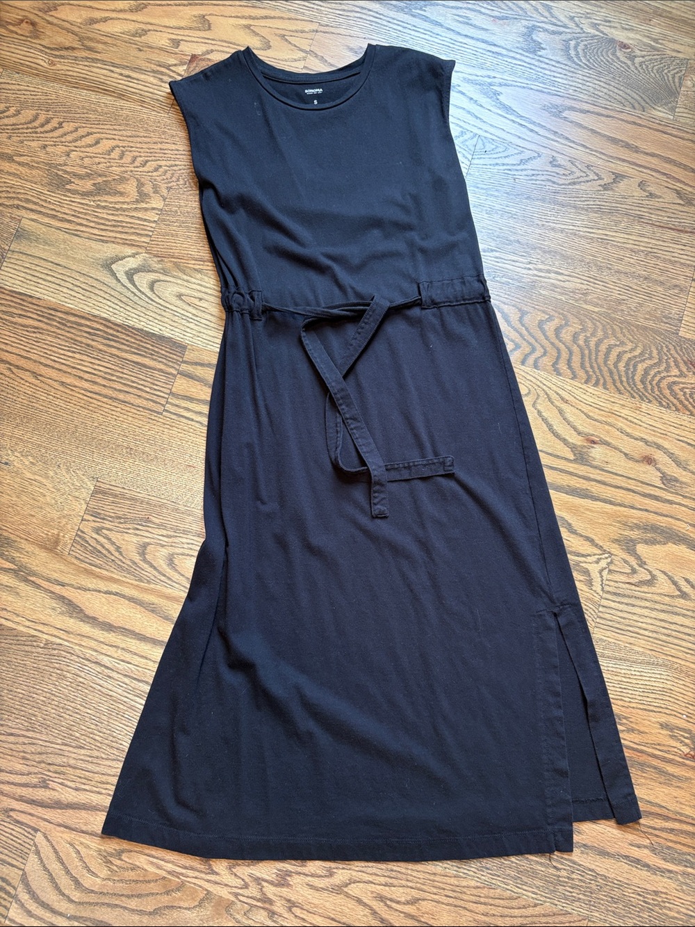 Sonoma Black Sleeveless Tie-Waist Midi Dress, S